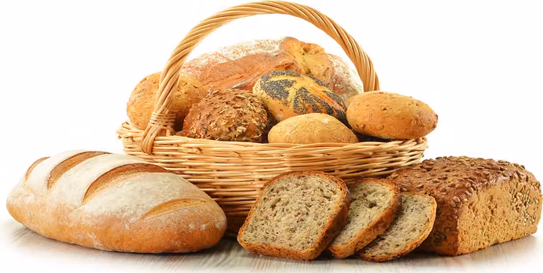 Pannello protettivo per cucina Tulup® in vetro temperato - 100x50 - Protezione anti-schizzi realizzata in vetro temperato. Decorazione: cibo e bevande, pane nel cesto