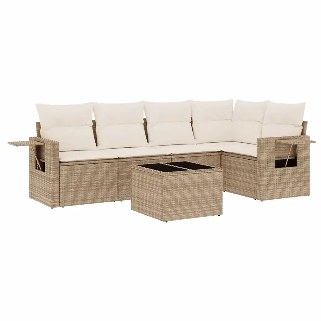 Set Divano da Giardino vidaXL 6 pz a L con Cuscini Beige in Polyrattan e Tavolino – 2
