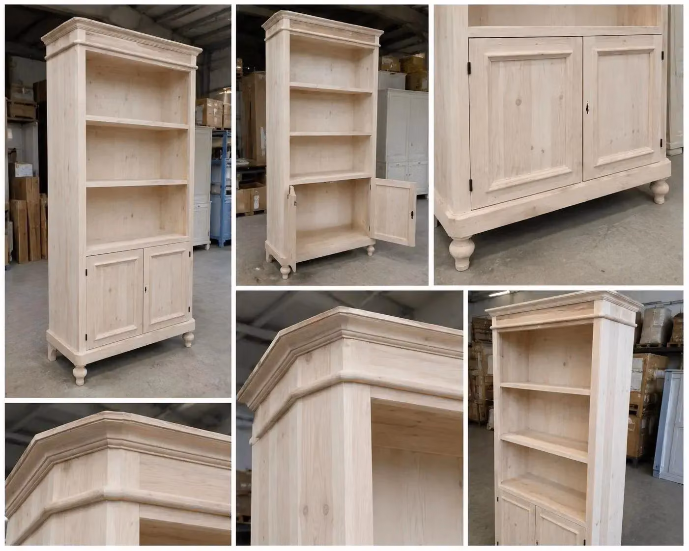 Libreria classica Mobili 2G in legno di pioppo grezzo con 2 porte e 2 ripiani, L: 100 cm, P: 40 cm, H: 194 cm – 1