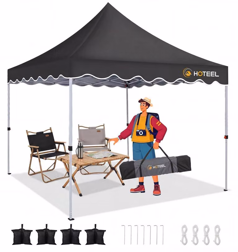 Tenda pop-up 3x3 metri, protezione UV 50+, impermeabile, struttura rinforzata, colore nero, con 4 sacchi di sabbia