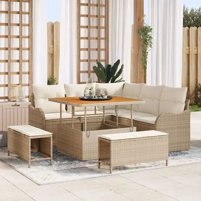 Set Divano da Giardino vidaXL a 8 posti con Cuscini Beige e Crema