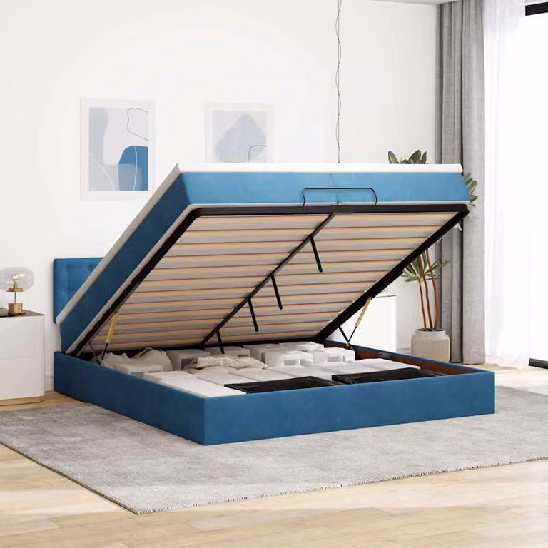 Maison Exclusive - Letto a pouf con materassi e luci LED, blu scuro, 200x200 cm, velluto