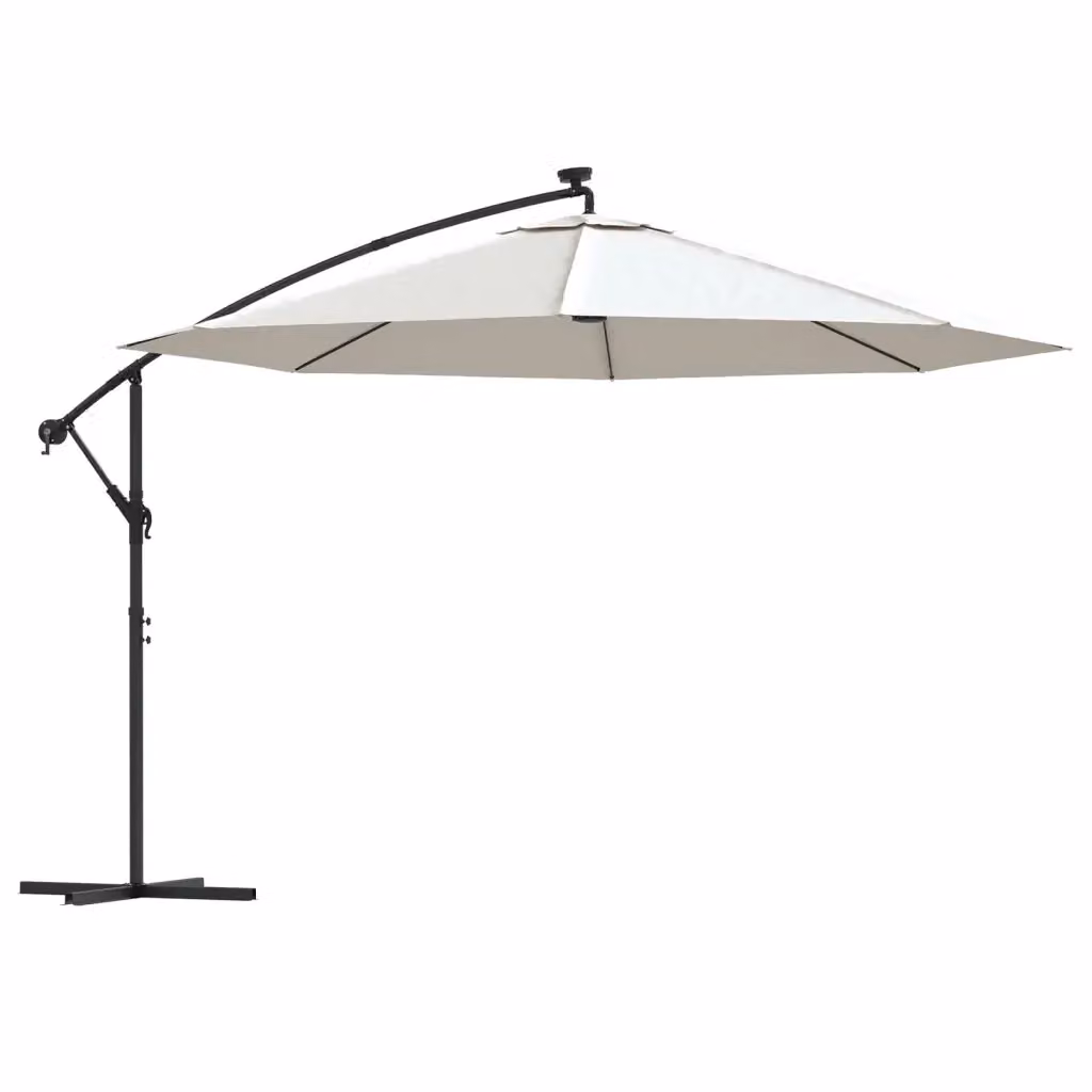 vidaXL Ombrellone a Sbalzo con LED e Palo in Metallo, Colore Sabbia/Beige, Diametro: 350 cm – 2