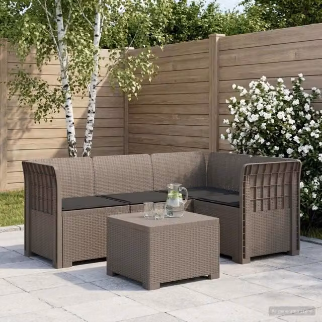 Divano da giardino 4 posti con cuscini aspetto rattan PP 3444011