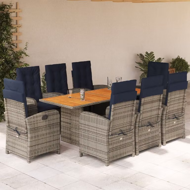Maison Exclusive - Set da pranzo da giardino 9 pezzi con cuscini in polyrattan beige