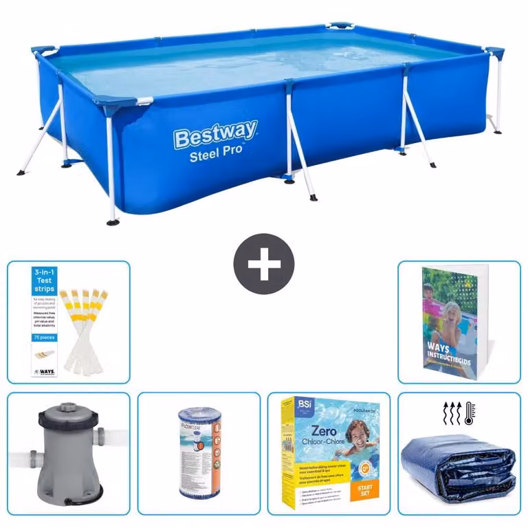 Bestway Steel Pro, piscina rettangolare - 300x201x66 cm - composta da 5 parti, modello S224