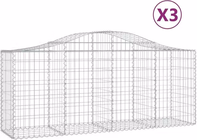 Cesti Gabbioni ad Arco 3 pz 200x50x80/100 cm Ferro Zincato