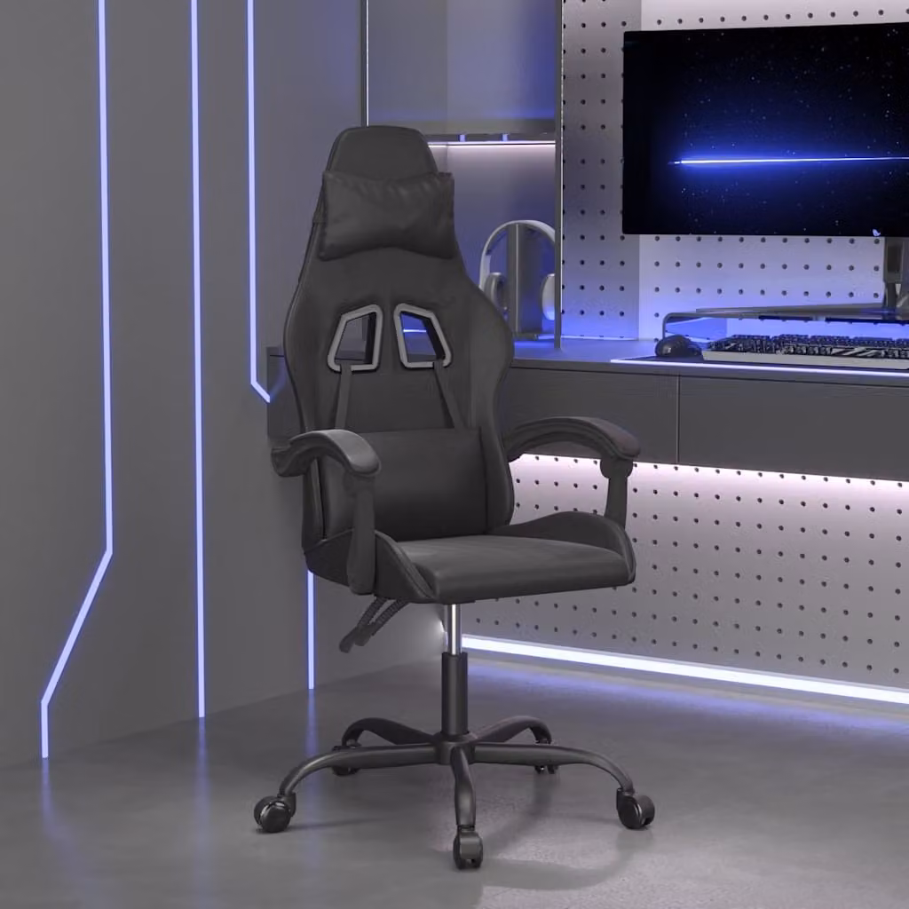 Sedia da Gaming Girevole vidaXL Nera in Similpelle con Poggiatesta e Braccioli