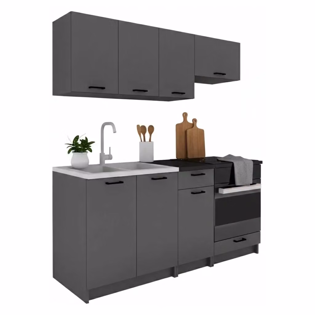 Cucinino Moderno DMORA con un Ripiano, Nero Antracite Opaco, L: 180 cm, P: 60 cm, H: 85 cm – 2