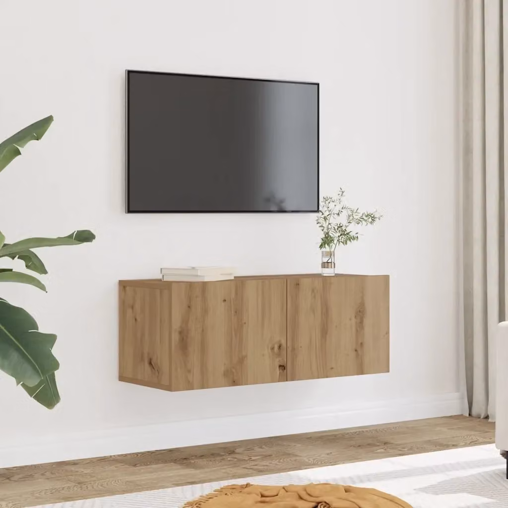 Set di 2 Mobili TV a Parete Design In in Rovere Marrone con Finitura Opaca L: 80 cm, P: 30 cm, H: 30 cm – 2