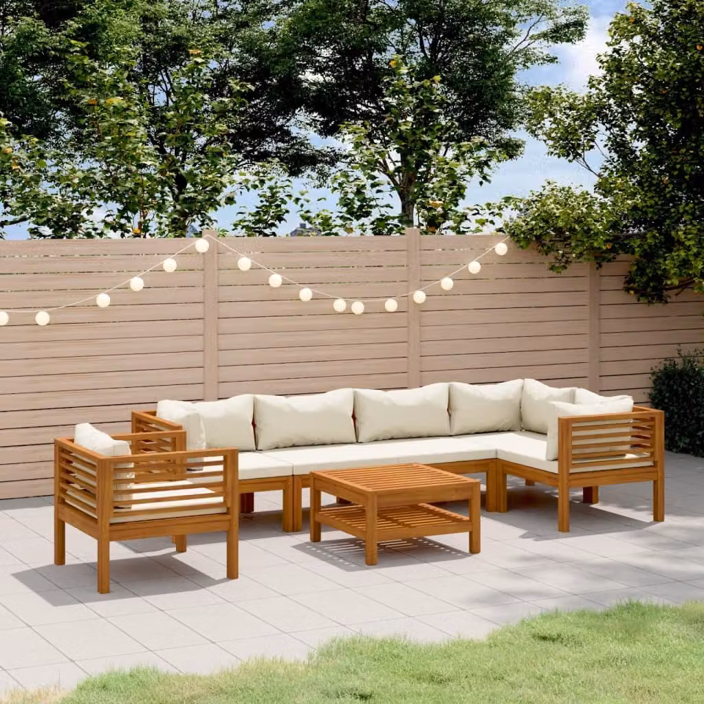 Maison Exclusive - Set da giardino da 7 pezzi con cuscini color crema, in legno massello di acacia