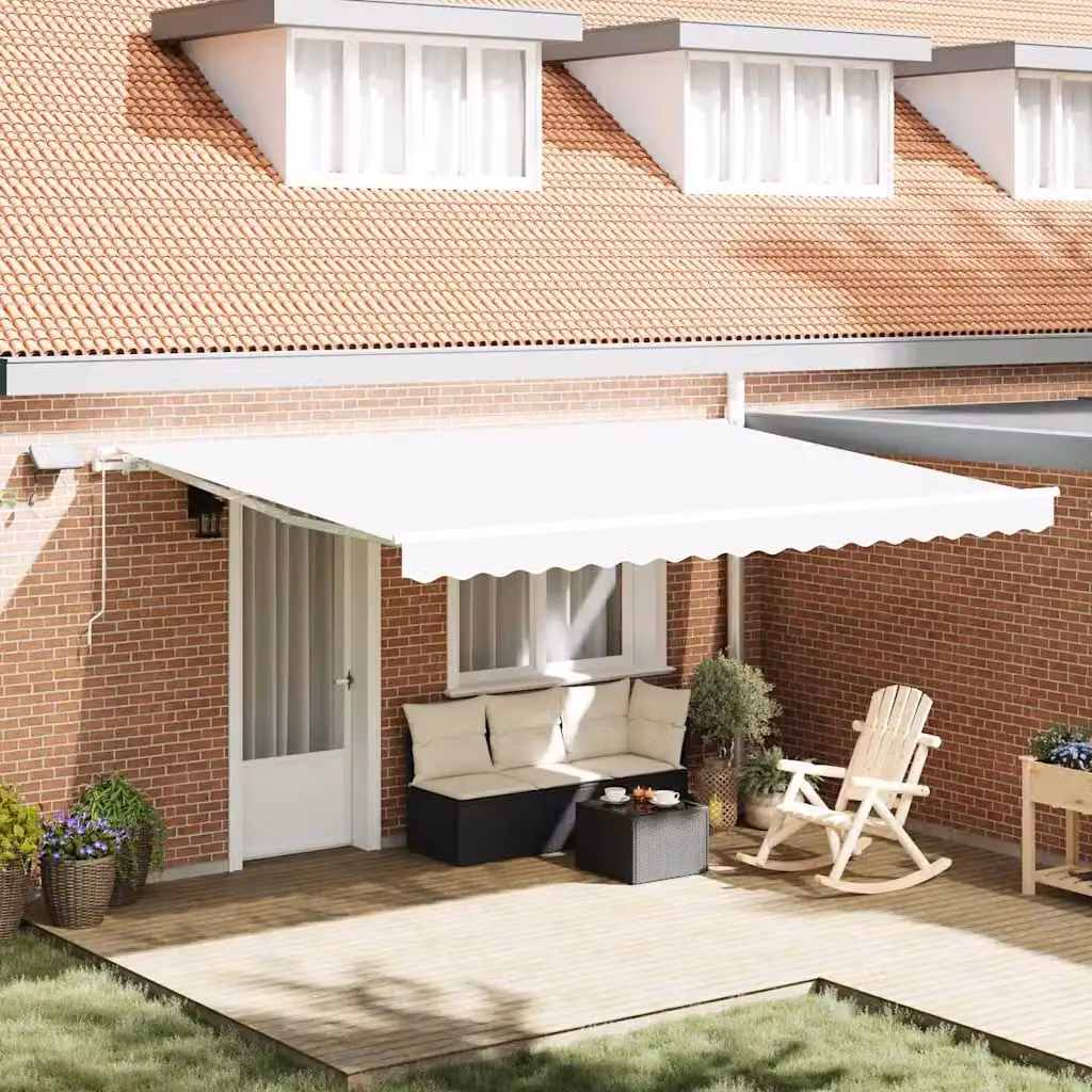 Tenda retrattile vidaXL con bracci pieghevoli in alluminio e tessuto in poliestere, Bianco, L 450 x P 350 cm