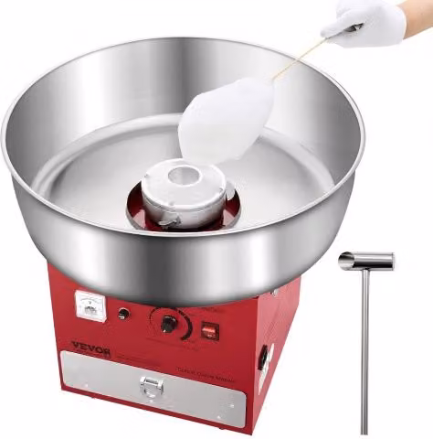 Macchina Elettrica per Zucchero Filato Vevor Commerciale 1000 W con Ciotola in Acciaio Inox da 52 cm, Rosso