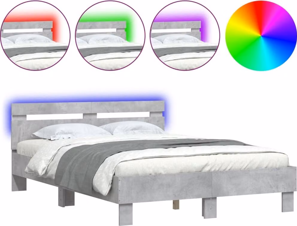 Giroletto con Testiera e LED Grigio Cemento 120x200 cm