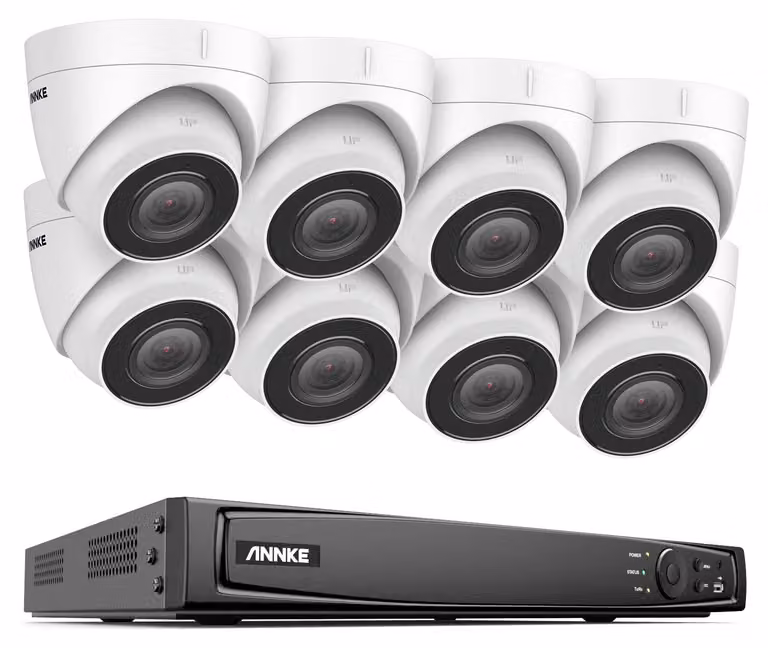 Sistema di videosorveglianza NVR a 16 canali, completo di 8 telecamere dome IP da 5MP, con visione notturna e alimentazione PoE