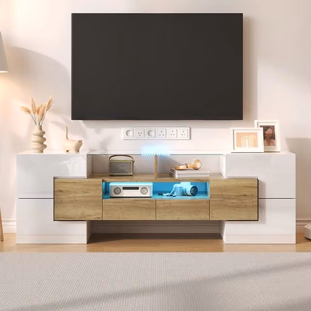 Mobile TV elegante - Xylo - 145cm bianco LED vetro