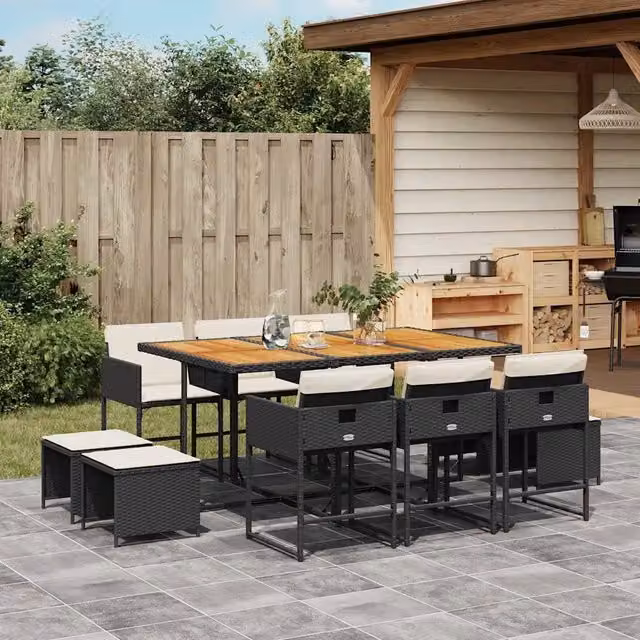 Set da Pranzo da Giardino 11 pz con Cuscini in Polyrattan Nero 3211335