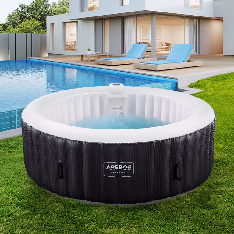 Idromassaggio AREBOS, gonfiabile, 6 persone, Ø 208 cm, 1000L, LED, 130 getti, copertura