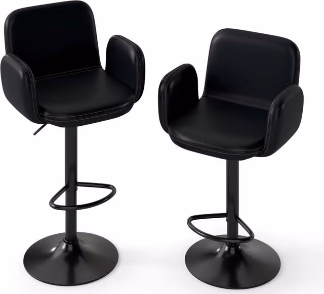 Sgabelli da bar moderni in pelle finta con altezza regolabile e sedile imbottito, Sgabelli da bar set di 2 girevoli Nero