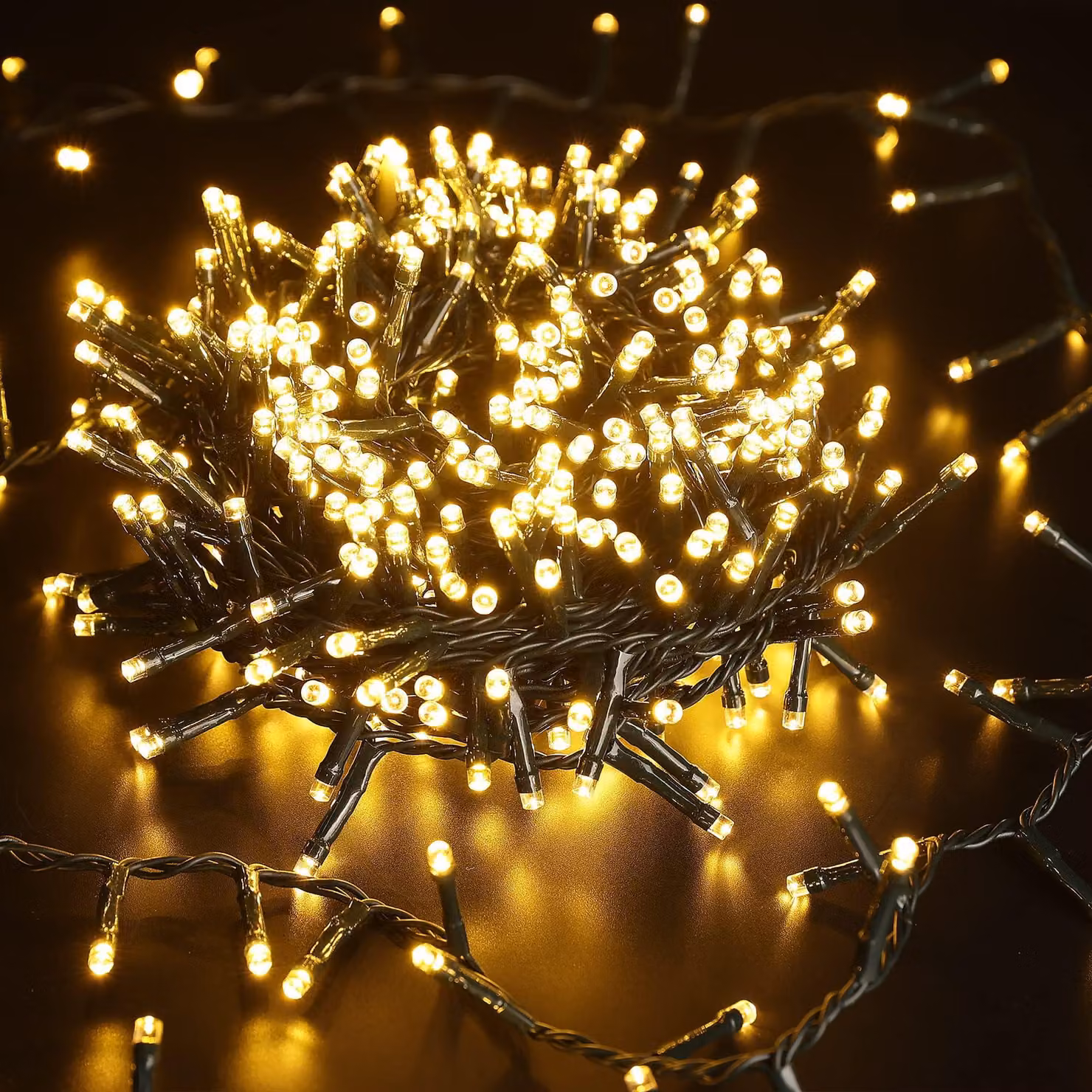 Catena luminosa a LED, 500 luci, 12,5 metri, luce bianco caldo, 8 modalità, impermeabile