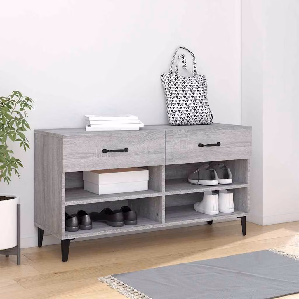 Scarpiera moderna vidaXL in legno Grigio, sospesa a parete, L 102 x P 35 x H 55 cm