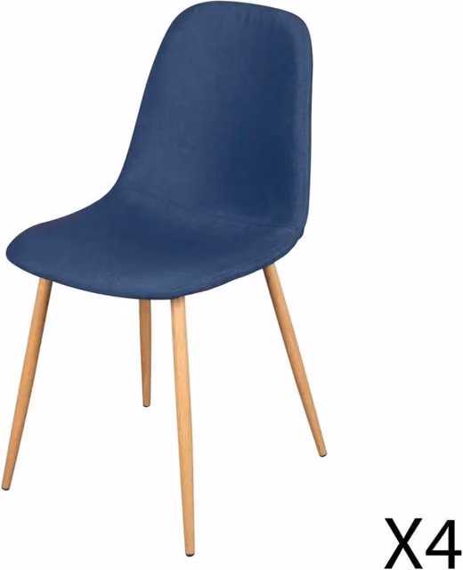 Set di 4 sedie in tessuto blu Meublorama Collezione NORDICA con gambe in metallo effetto legno L: 45 cm, P: 54 cm, H: 87 cm, altezza seduta: 49 cm