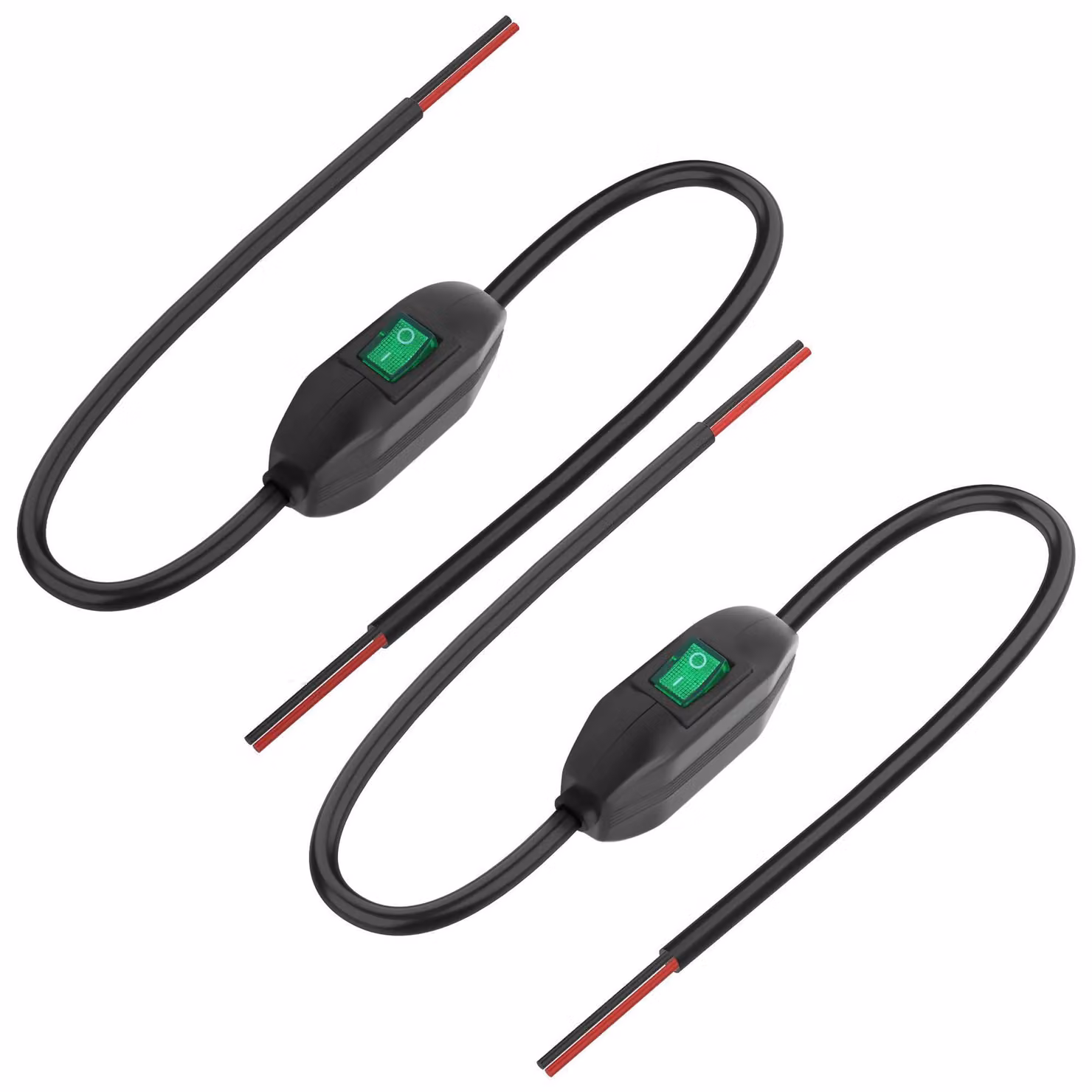 Interruttori a filo da 12V-24V/3A, con LED verde, lunghezza 0,5 metri, confezione da 2 pezzi