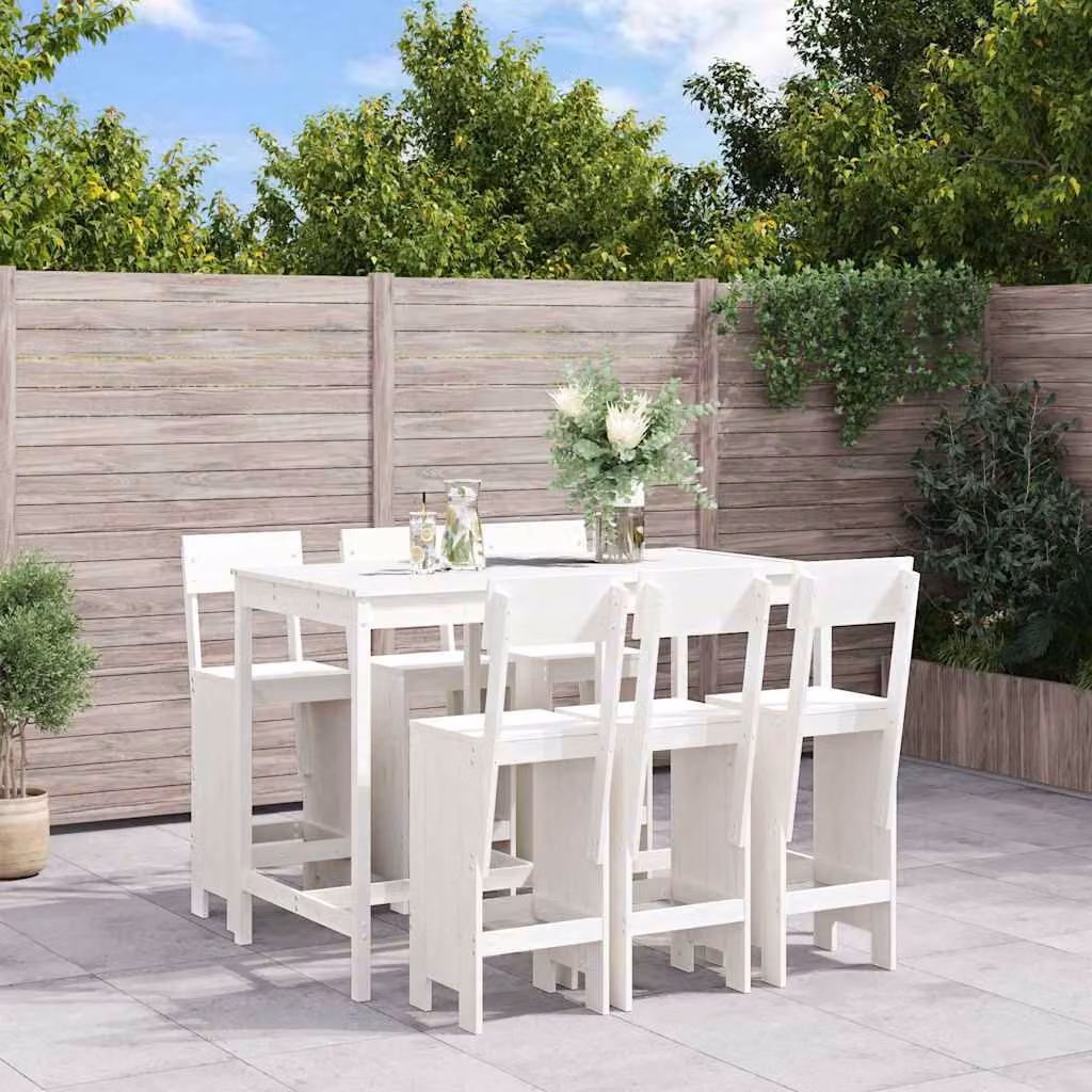 Set Bar da Giardino vidaXL in Legno di Pino Bianco 7 Pezzi