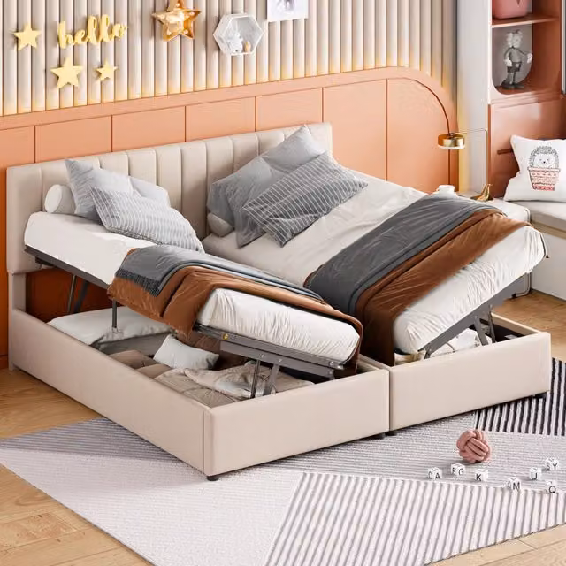 letto imbottito lino beige 180 x 200 cm