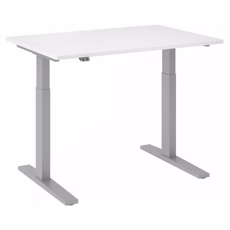 Scrivania regolabile in altezza XMKA | 2 motori | 120-180 cm | elettrica | bianca, colore telaio:argento, dimensioni piano d'appoggio:120 x 80 cm