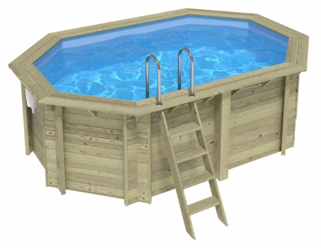 Piscina in legno NEMO 4.3 x 3 - H.1.31 m, azzurro chiaro, con supporti da cementare