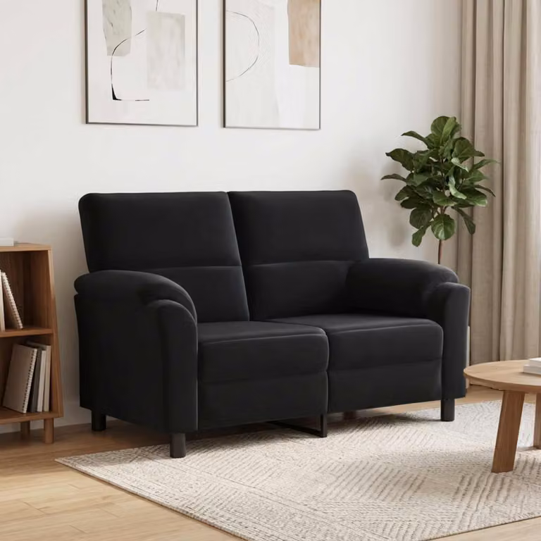 Divano moderno vidaXL in velluto nero con struttura in metallo per il tuo soggiorno L 154 x P 85 x H 93 cm