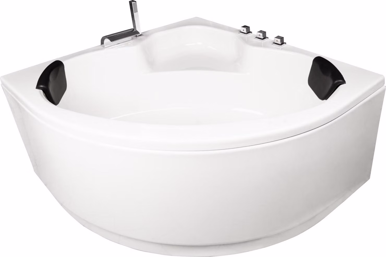 Vasca da bagno angolare Basera Maui 130 x 130 cm con cascata, ambiente LED e poggiatesta