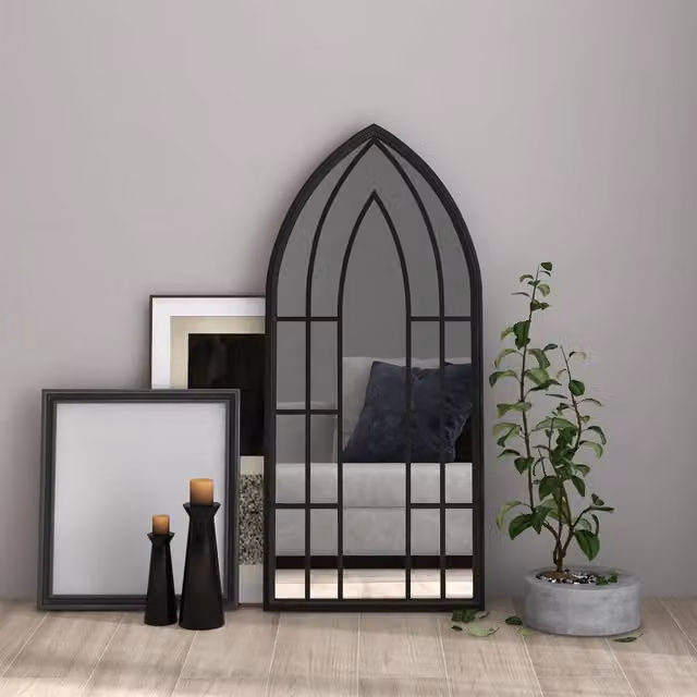 Specchio da parete rettangolare vidaXL in metallo e vetro nero, L: 100 cm, P: 45 cm