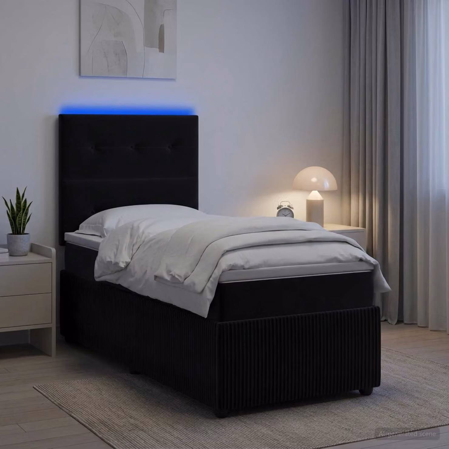 Letto Box Spring vidaXL in Velluto Nero con Materasso Ibrido, Illuminazione LED e Porta USB, L 200 x P 100 cm