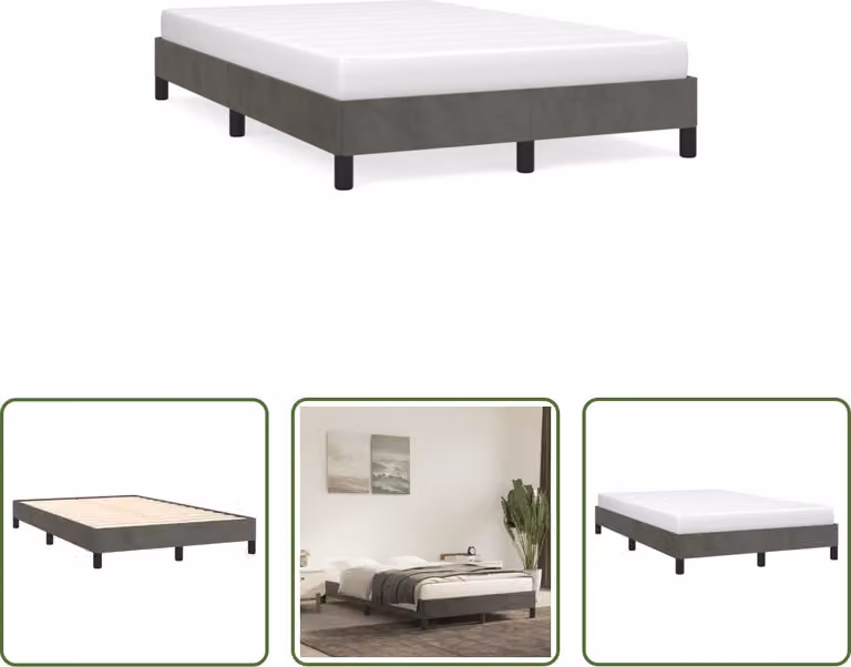The Living Store Struttura letto grigio scuro 120x190 cm in velluto