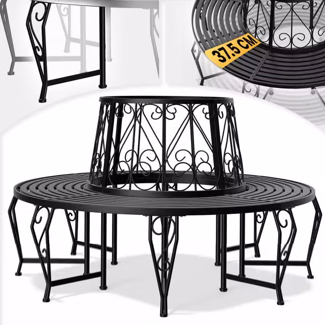 Panchina da albero Bree Casaria in metallo nero Ø160 cm – 1