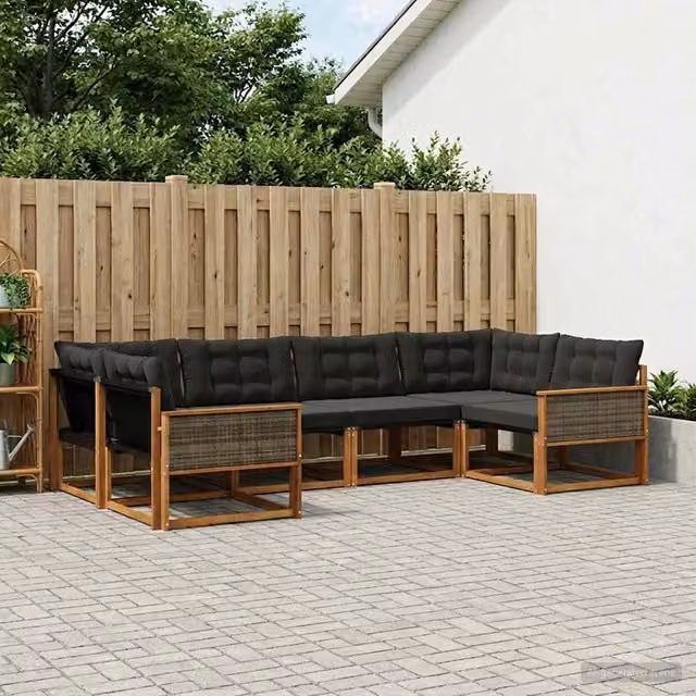 Set di divani da esterno 6 pz Naturale e Nero 3381644