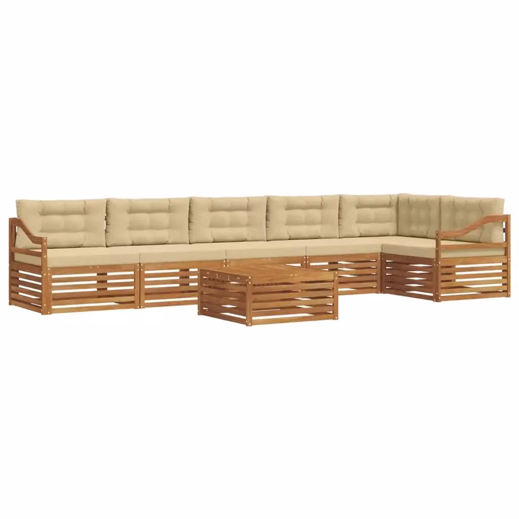 Set di divani da esterno vidaXL a forma di L composto da 7 pezzi con tavolo da caffè, in legno di acacia trattato e tessuto beige – 2