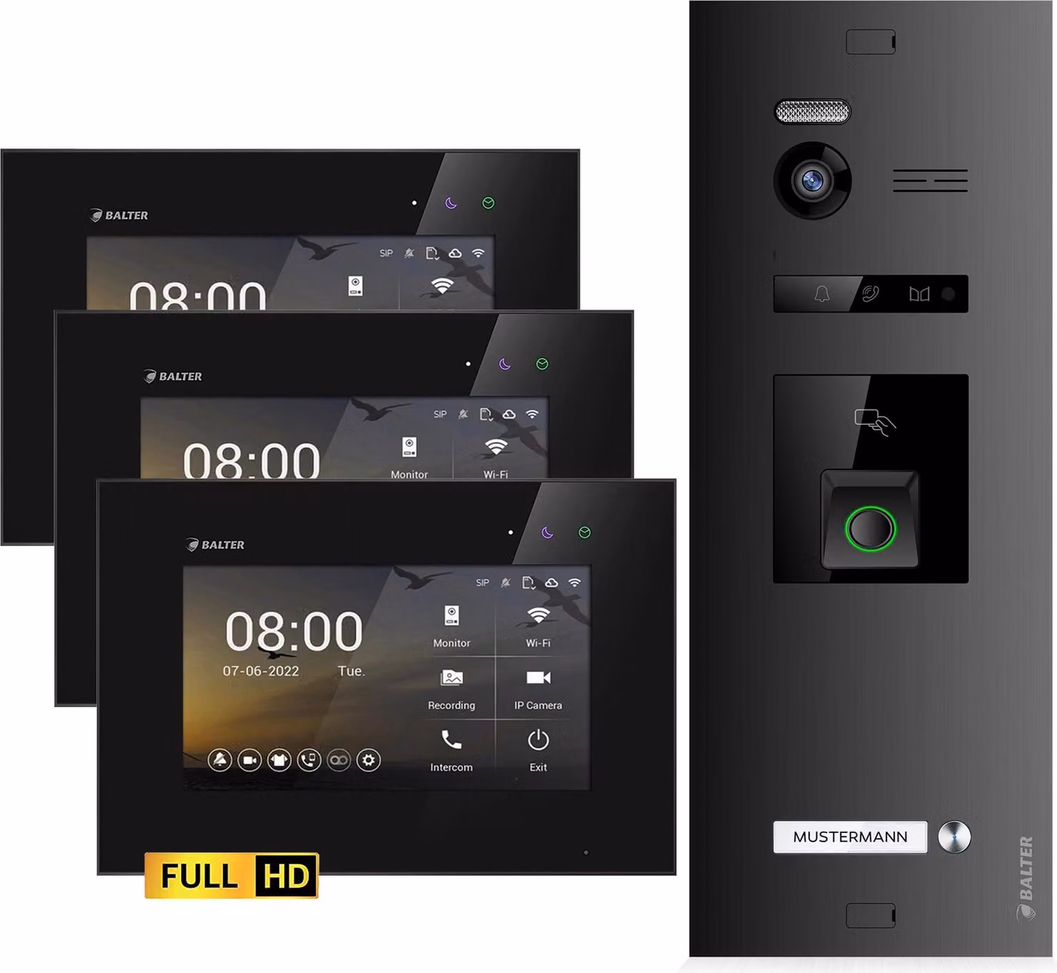 Videocitofono Balter EVO HD con impronta digitale e RFID per case monofamiliari, 4x monitor