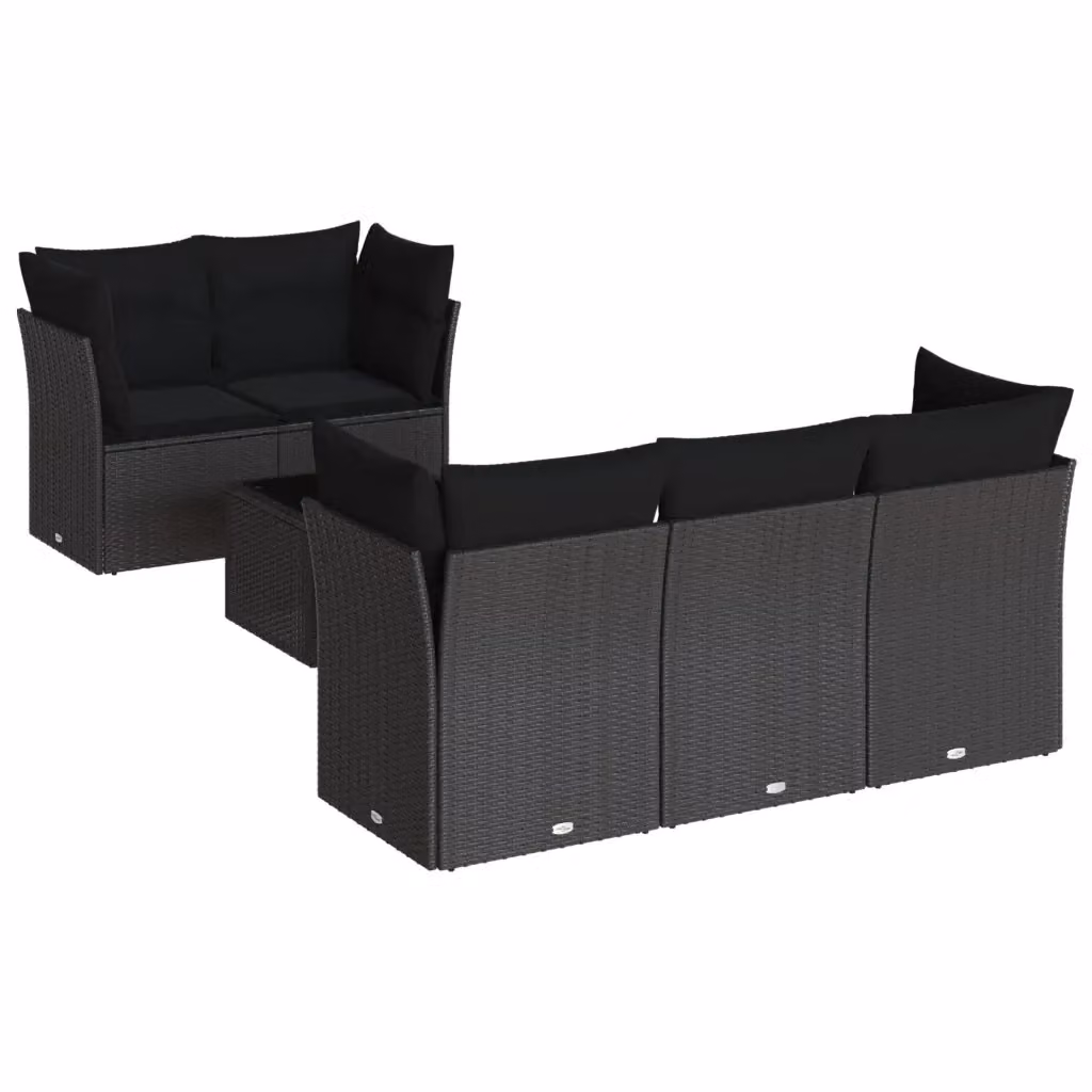Set Divano da Giardino a L vidaXL in Polyrattan Nero con Cuscini e Tavolino da Caffè – 2