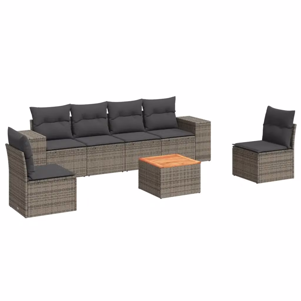Set da giardino vidaXL in polyrattan grigio composto da 7 pezzi con cuscini e tavolino da caffè – 2
