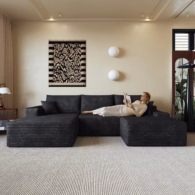 Divano angolare con Chaise Longue ¨C Minimal ¨C nero velluto 270cm