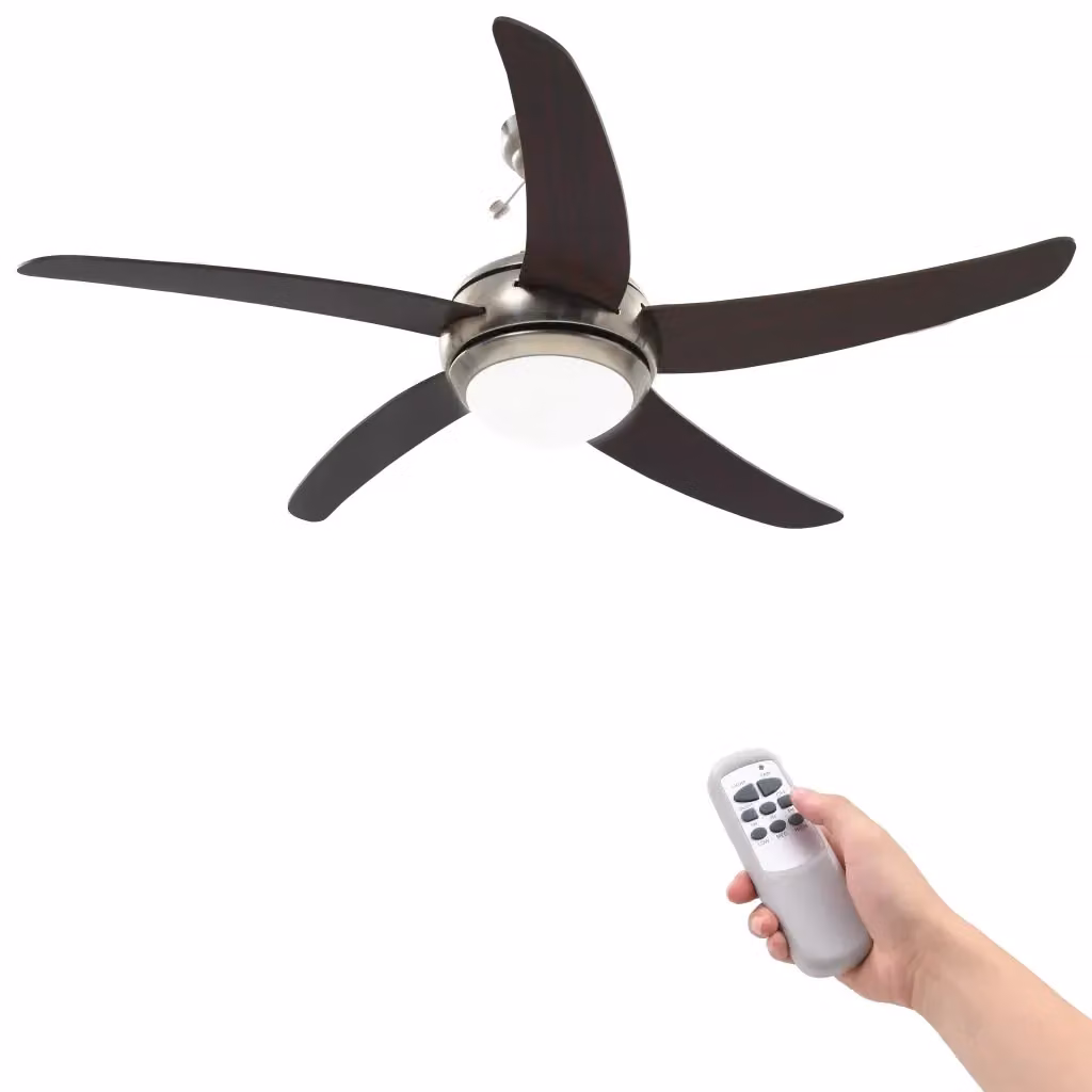 Ventilatore da Soffitto Moderno vidaXL con Luce e Telecomando, Marrone e Cromo, Diametro: 128 cm – 2