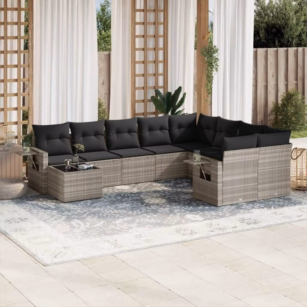 Maison Exclusive - Set Divano Giardino 10 pz con Cuscini Grigio Chiaro Polyrattan