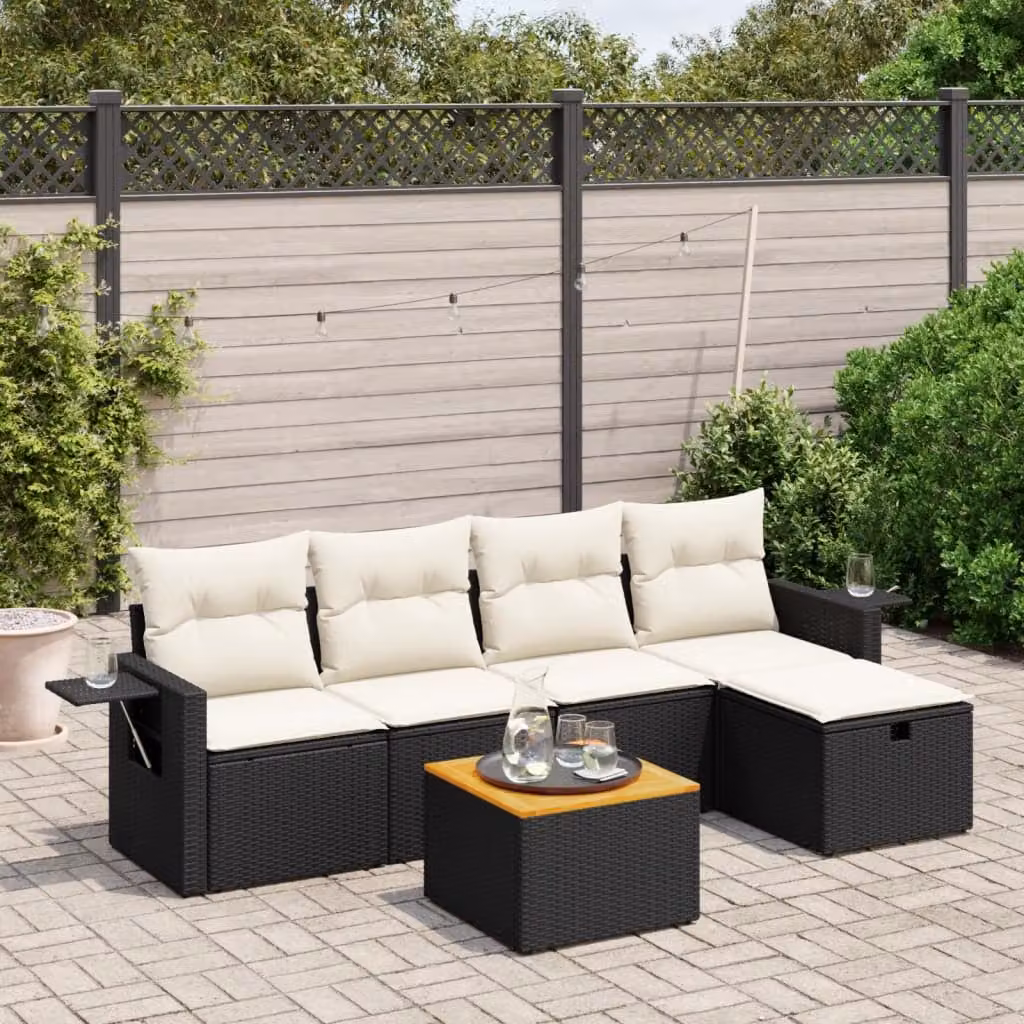 vidaXL Set Divano da Giardino a L 6 pz con Cuscini, Polyrattan e Acciaio Nero – 1