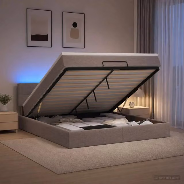 Letto Ottomano con Materasso e LED Tortora 140 x 190 cm Tessuto 3456909