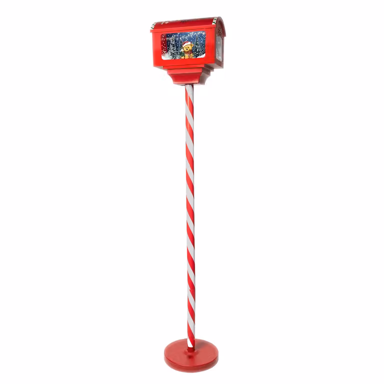 Cassetta Postale Natalizia Luminosa con Orsetto, Effetto Neve e Musica Santa North Pole di VESTIAMO CASA, Colore Rosso, H 150 x L 27 x P 20 cm