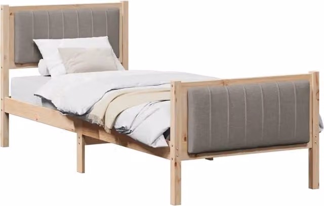 Letto singolo moderno con testiera in tessuto e struttura in legno di pino marrone L: 80 cm, P: 190 cm, H: 85.5 cm – 1