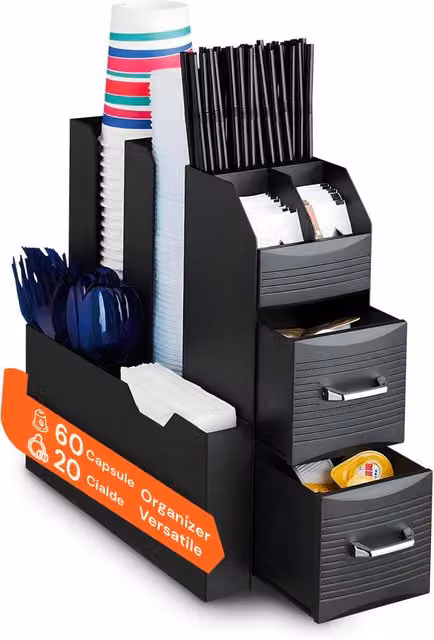 Organizer Porta Capsule e Cialde Avilia Home con 9 Scomparti e 2 Cassetti, Nero